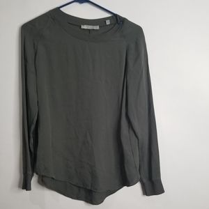 Vince Ribbed Trim Gray 100% Silk Top Size XS
